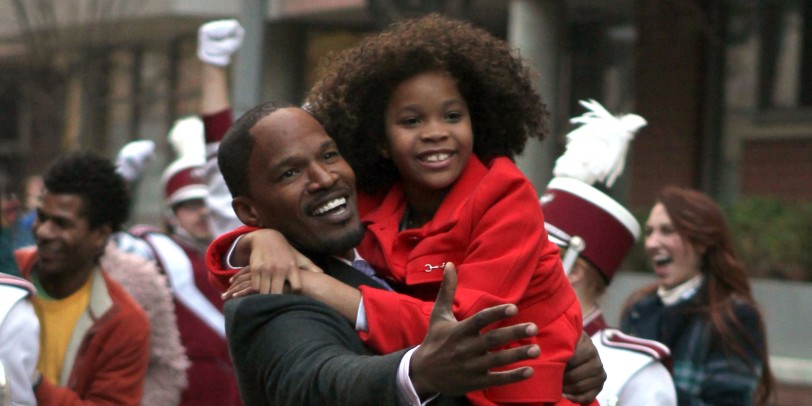 NEW YORK, NY - DECEMBER 02:  Jamie Foxx, Quvenzhane Wallis filming "Annie" on December 2, 2013 in New York City.  (Photo by Steve Sands/Getty Images)